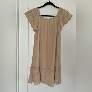 Indigo Rose Tan Eyelet Sleeve Dress